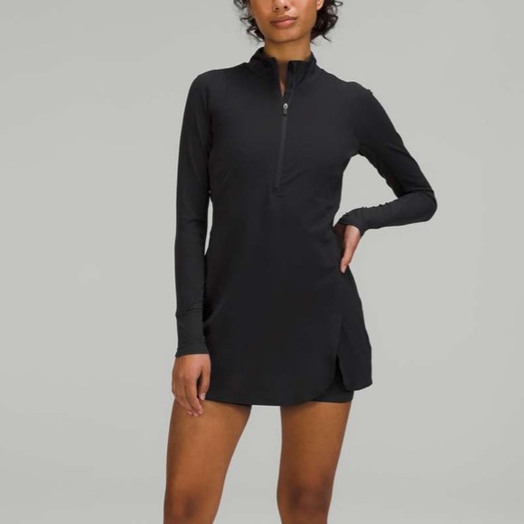 💎 #116 LULULEMON Nulux Long-Sleeve Tennis Dress Size 8 NEW with tags Black - Picture 1 of 10